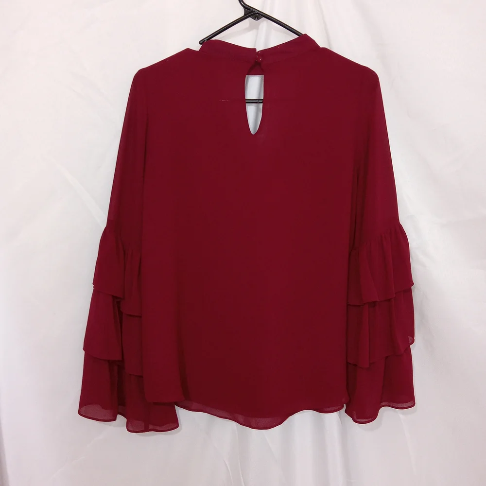 Naked Zebra Wine Ruffle Bell Sleeve Chiffon Top Women's Size Small Beautiful❤️ - Picture 5 of 11